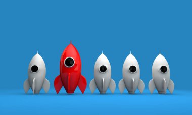 Roket uzay gemisi. Girişim konsepti. 3d Hazırlama