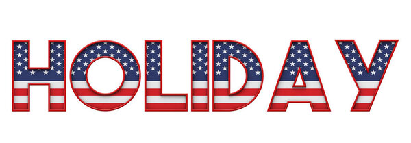 Праздничные звезды и полосы флага слово шрифта. 3D рендеринг
