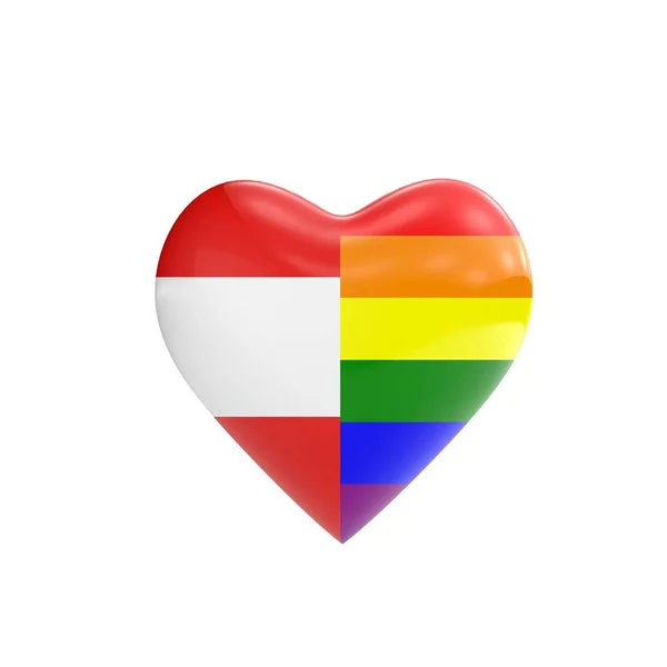 Σημαία Αυστρίας και gay Lgbt ουράνιο τόξο σχήμα καρδιάς σημαία. Δικαιώματα των ομοφυλόφιλων — Φωτογραφία Αρχείου