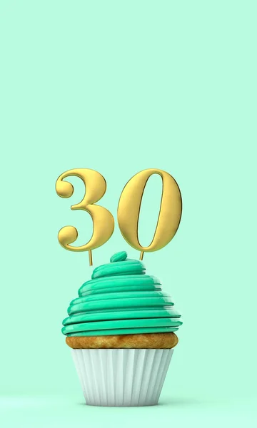 Cupcake Compleanno Verde Menta Numero Rendering — Foto Stock