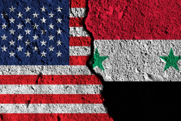 Pęknięcie między Ameryką a Syrią. współpraca polityczna — Zdjęcie stockowe
