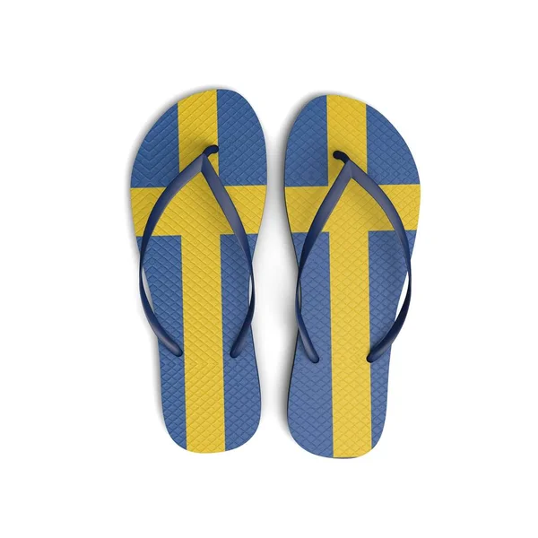 Zweden vlag flip flop sandalen op een witte achtergrond. 3d Renderine — Stockfoto