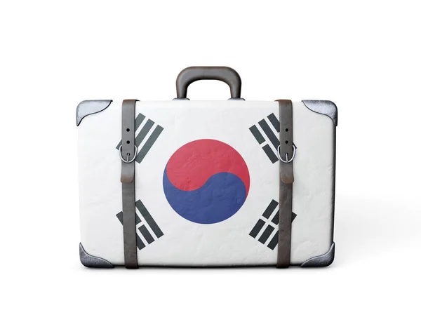 South Korea flag on a vintage leather suitcase. 3D Rendering — Stock Photo, Image