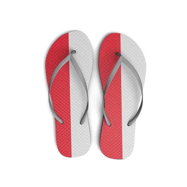 Flip-Flop-Sandalen mit polnischer Flagge auf weißem Hintergrund. 3D-Renderin — Stockfoto