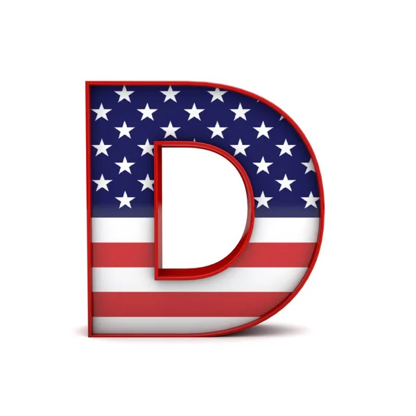 Letter D stars and stripes american flag lettering font. 3D Rend — Stock Photo, Image