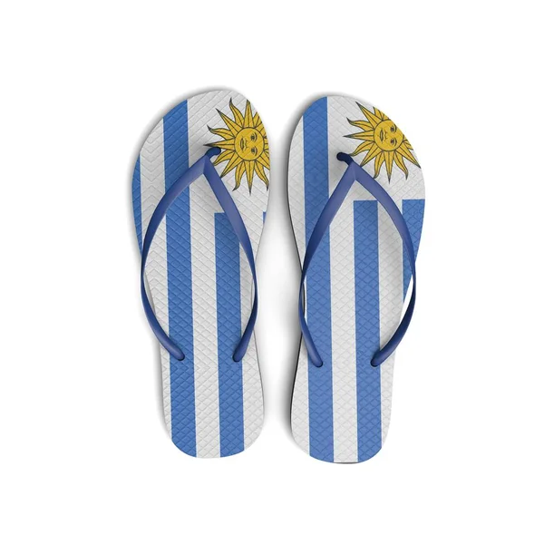 Sandalias chanclas bandera Uruguay sobre fondo blanco. 3D Renderi — Foto de Stock