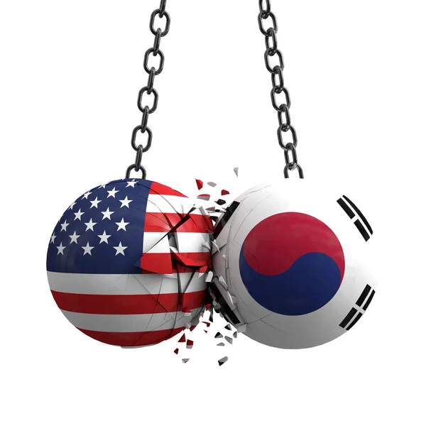 Kapcsolati konfliktus az USA és Dél-Korea között. Kereskedelmi megállapodás — Stock Fotó
