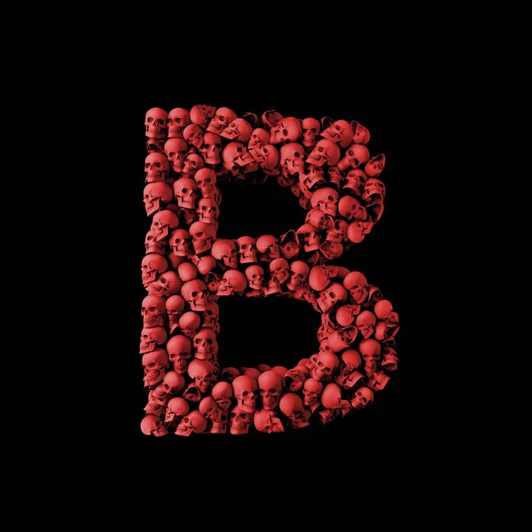 Letter B red skull font. Type made from skulls. 3D Rendering