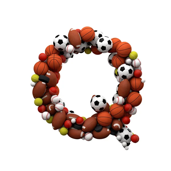 Levél Q. A betűtípus sportlabdákból készült. 3d Kiolvasztás — Stock Fotó