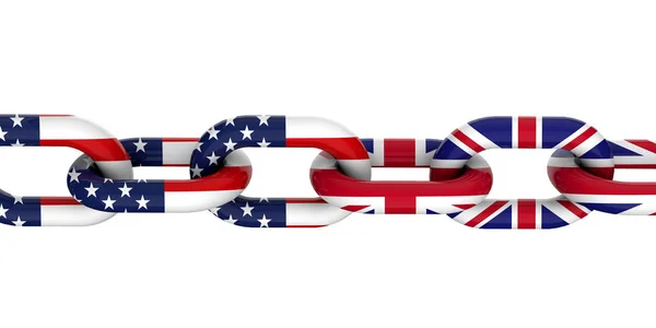 Concepto de relación entre Estados Unidos y Reino Unido. Banderas nacionales en la cadena vinculada . —  Fotos de Stock