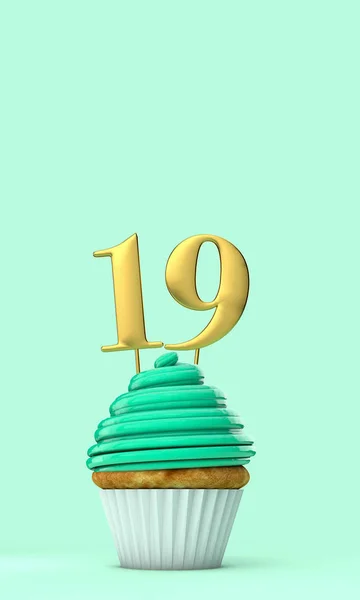 Número Cupcake Celebración Cumpleaños Verde Menta Renderizado —  Fotos de Stock