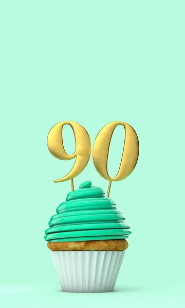 番号90ミントグリーン誕生日お祝いカップケーキ 3Dレンダリング — ストック写真