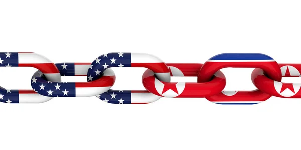 USA and North Korea relationship concept. National flags on link