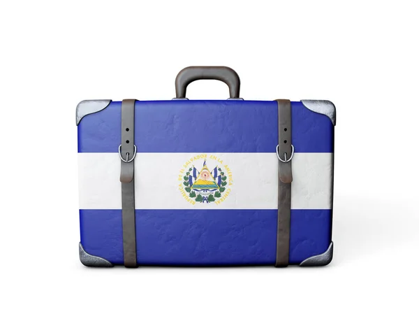 El Salvador flag on a vintage leather suitcase. 3D Rendering — Stock Photo, Image