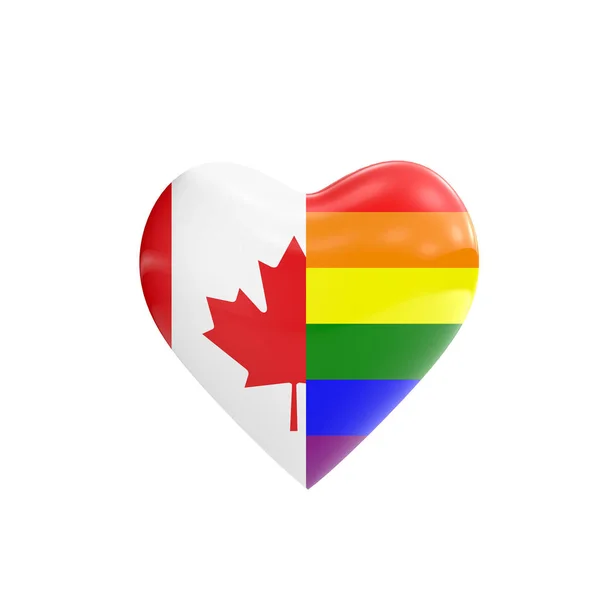 Drapeau du Canada et drapeau gay LGBT arc-en-ciel forme de coeur. Droits des homosexuels co — Photo