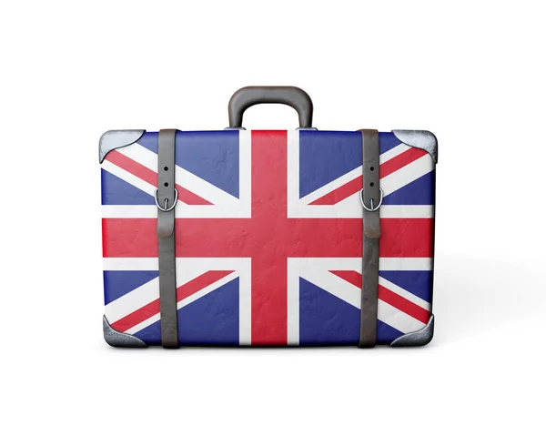 ヴィンテージの革のスーツケースにイギリス国旗。3Dレンダリング — ストック写真