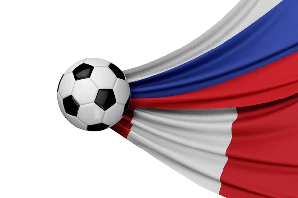 Drapeau russe et péruvien avec un ballon de football. Rendu 3D — Photo