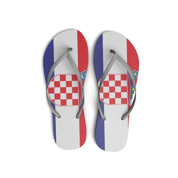 Sandalias chanclas bandera de Croacia sobre fondo blanco. 3D Renderi —  Fotos de Stock