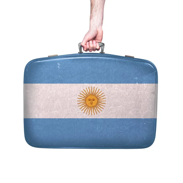 Bandeira Argentina Uma Mala Couro Vintage — Fotografia de Stock