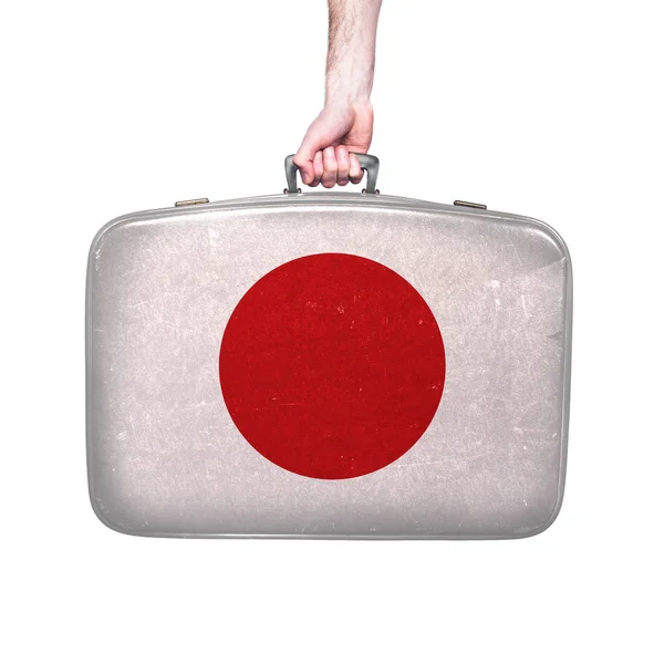 ヴィンテージレザースーツケースに日本国旗 — ストック写真