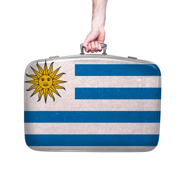 Bandera Uruguay Una Maleta Cuero Vintage — Foto de Stock