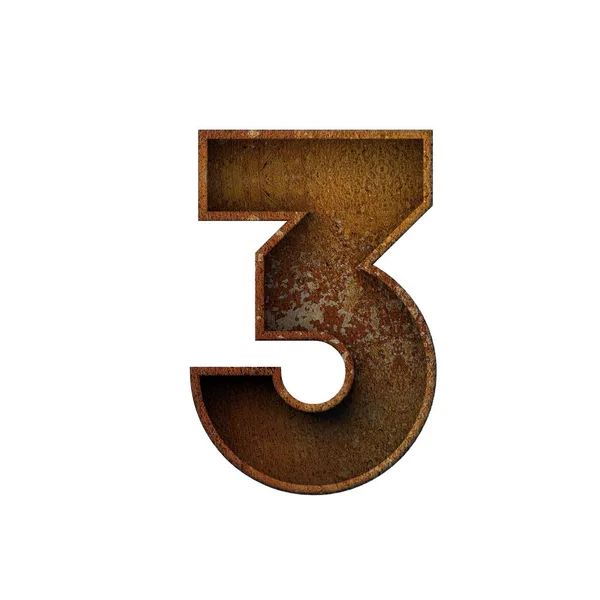 Número 3 grunge rusted font. Renderização 3D — Fotografia de Stock