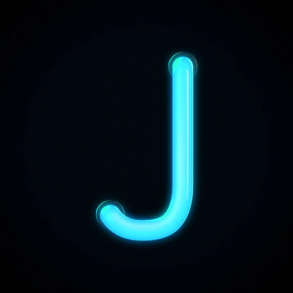 Blue neon glowing light letter J capital letter. 3D rendering