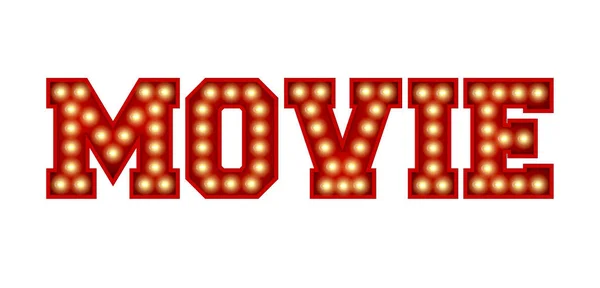 Movie word made from red vintage lightbulb lettering isolated on — Stock Photo, Image