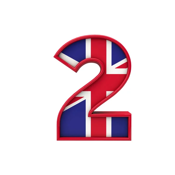 Número 2 Union Jack font, letras da bandeira da Grã-Bretanha. 3D Rende — Fotografia de Stock