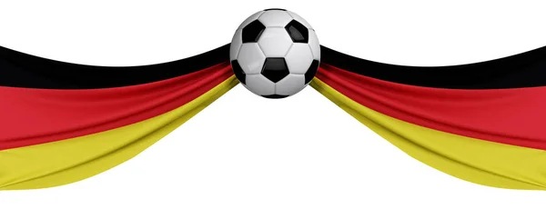 Die deutsche Nationalflagge mit einem Fußballball. Fußballunterstützer — Stockfoto