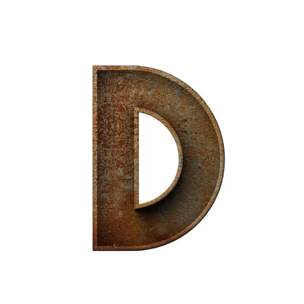 Буква D ржавый шрифт. 3D рендеринг — стоковое фото