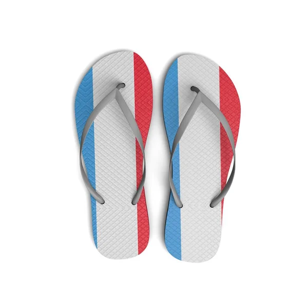 Luxemburg flagga flip flopp sandaler på en vit bakgrund. 3d Ränta — Stockfoto