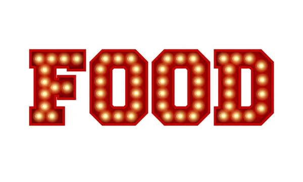 Food Word Made Red Vintage Lightbulb Lettering Isolated White Rendering — Stock Photo, Image