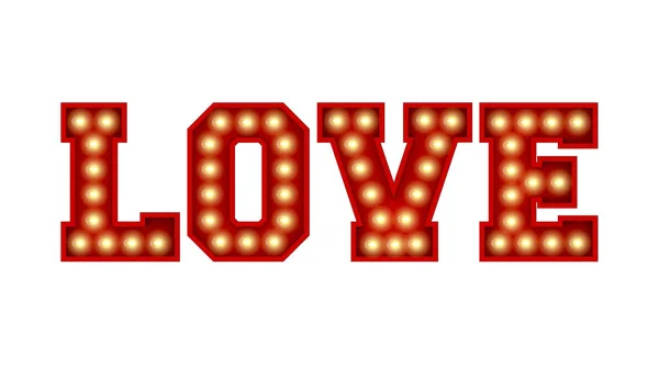 Love word made from red vintage lightbulb lettering isolated on — Stock Photo, Image