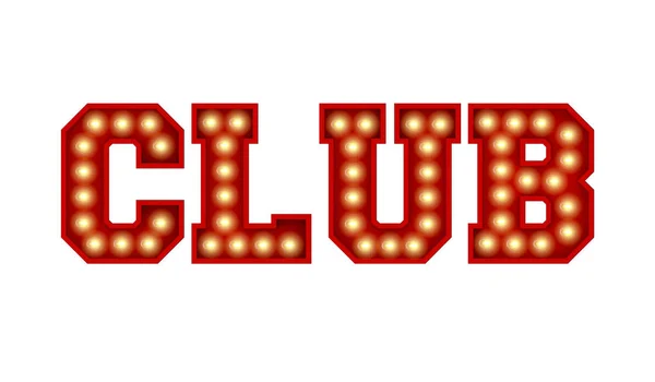 Club Woord Gemaakt Van Rode Vintage Gloeilamp Belettering Geïsoleerd Een — Stockfoto