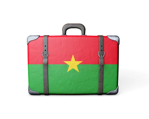 Bandera Burkina Faso en una maleta de cuero vintage. Renderizado 3D — Foto de Stock