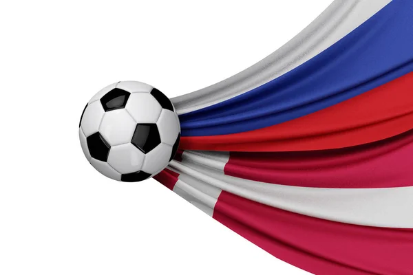 Futbol topuyla Rusya ve Danimarka bayrağı. 3d Hazırlama — Stok fotoğraf