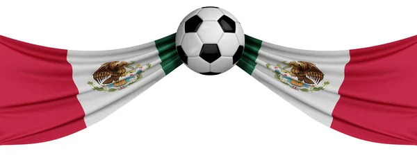 La bandera nacional de México con una pelota de fútbol. Apoyo al fútbol — Foto de Stock