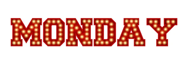 Monday word made from red vintage lightbulb lettering isolated o — Stock Photo, Image
