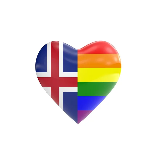 Drapeau d'Islande et drapeau gay LGBT arc-en-ciel en forme de coeur. Droits des homosexuels c — Photo