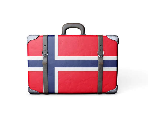 Flaga Norwegii na zabytkowej skórzanej walizce. 3d Renderowanie — Zdjęcie stockowe