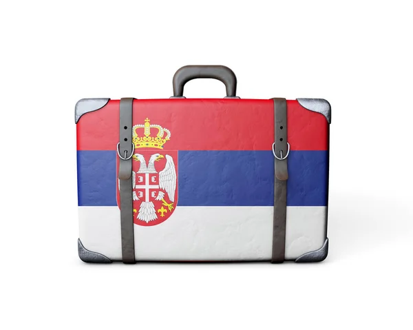 Serbia flag on a vintage leather suitcase. 3D Rendering — Stock Photo, Image