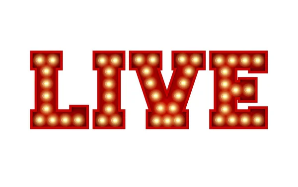 Live word made from red vintage lightbulb lettering isolated on — 스톡 사진