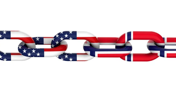 Concetto di relazioni USA e Norvegia. Bandiere nazionali su ch collegato — Foto Stock