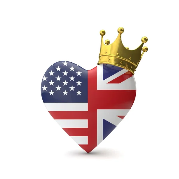 Coeur Forme Drapeau Américain Britannique Avec Couronne Concept Mariage Royal — Photo