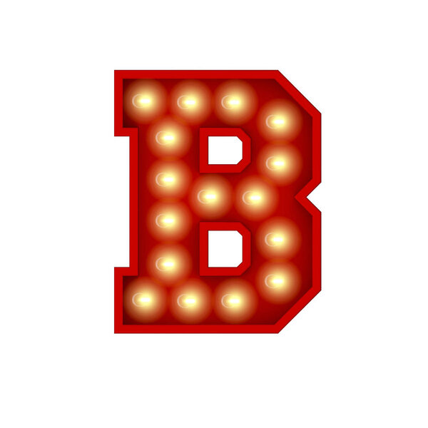 Бродвейская надпись в винтажном кинотеатре. Буква B. 3D рендеринг
