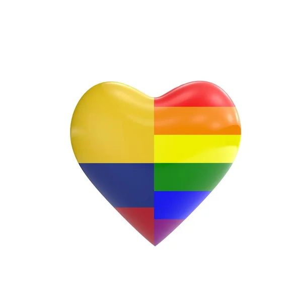 Colombia flag and gay LGBT rainbow flag heart shape. Gay rights — ストック写真