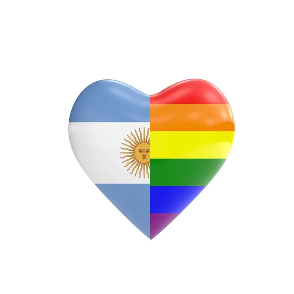 アルゼンチンの国旗とゲイのLGBTの虹の旗のハートの形。ゲイの権利 — ストック写真