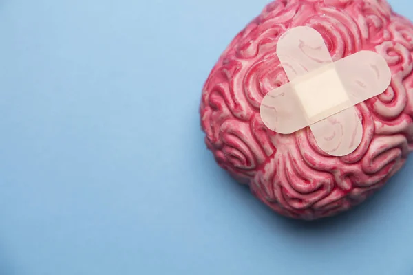 Concepto de salud mental. cerebro humano sobre un fondo azul — Foto de Stock