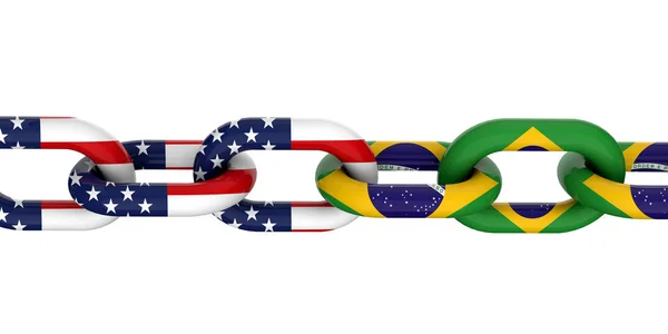 Concepto de relación Estados Unidos y Brasil. Banderas nacionales en ch vinculado —  Fotos de Stock